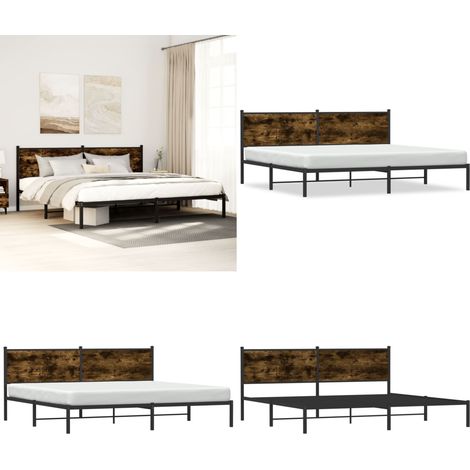 vidaXL Cadre de lit en métal sans matelas chêne fumé 200x200 cm (1/5)