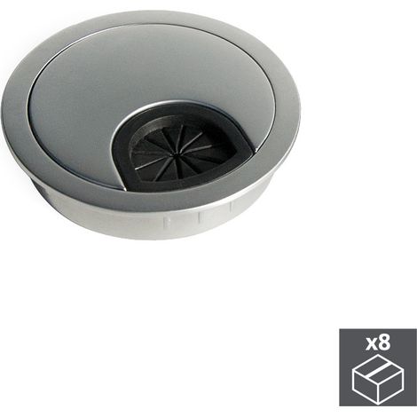 Emuca Lot de 8 passe-câbles circulaires, diamètre 60mm, à encastré, Zamak, Chromé mat (1/4)