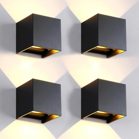Lot de 4 appliques murales d'extérieur à LED, angle d'éclairage réglable, étanche IP65, moderne, noir, 15 W, carrées, en aluminium, angle d'éclairage réglable de 10 cm (1/5)