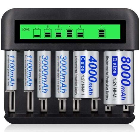 Universelles 8-Steckplatz-LCD-Akkuladegerät mit USB-Anschluss (1/4)