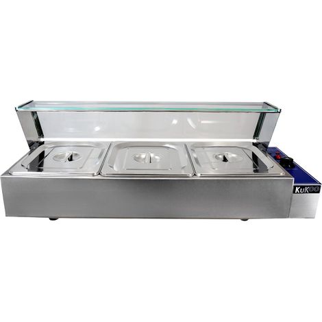 Vitrine Bain Marie Electrique Professionnel à 3 Bacs GN 1/2 en Acier Inoxydable - Réchaud 30- 110°C 1.5Kw 220-240V Nourriture Service Restaurant Buffet Bar Cantine [2 ans de Garantie]