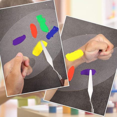 Ensemble de 5 palettes de peinture à l'huile pour artistes, comprenant un racloir, une spatule en acier inoxydable et un grattoir pour mélanger la peinture à l'huile et du bois. (1/5)