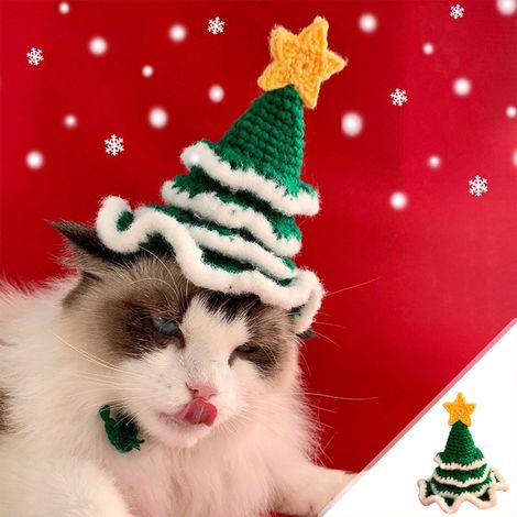 Chapeau De Noël Pour Animal De Compagnie - En Coton Tricoté - Pour Chiens Et Petits Animaux - Vert - 14 x 11 cm - 1 Pièce (1/5)