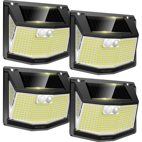 Lampe Solaire Extérieur, Projecteur Solaire avec Lumière 300°, 4pcs 248 LEDs lumiere solaire exterieur, Lampe Murale Étanche IP66, 3 Modes, avec Détecteur de Mouvement, pour Jardin Allée Garage (1/5)