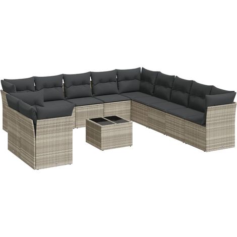 Maison Exclusive - Set Divano Giardino 12 pz con Cuscini Grigio Chiaro Polyrattan (1/3)