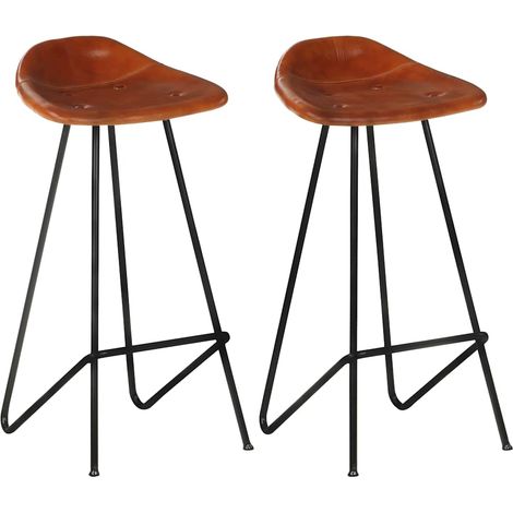 Lot de 2 Chaises de bar Tabourets de bar - Tabouret Haut Marron Cuir véritable BV672527 - BonneVie (1/5)