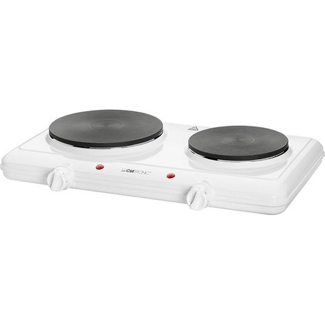 Clatronic DKP 3583 Hornillo Eléctrico Doble, Zona Cocinado 18-15 cm con Asas, 2 Termostatos Regulación Continua 1500W-1000W Blanco