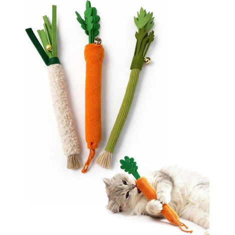 Cordons à mâcher pour chats - Lot de 3 - 22 cm - Jouets pour chats à l'herbe à chat naturelle - Bâtonnets à mâcher en forme de légume