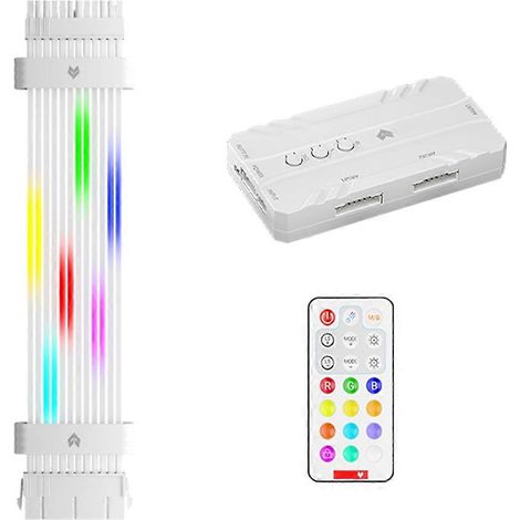 Câble d'alimentation ARGB 5 V 24 broches pour carte mère, rallonge d'alimentation RGB, câble d'alimentation RGB pour connecteur de carte mère, blanc (1/5)