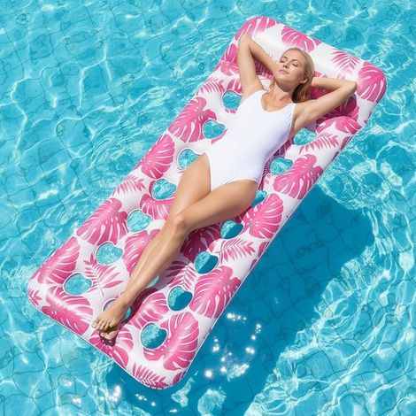 Materassino gonfiabile per acqua - zattera galleggiante - per il tempo libero estivo - con poggiatesta - 180 x 80 cm - rosa (1/5)
