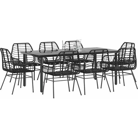 vidaXL Juego de comedor jardín 9 piezas ratán polivinílico negro (1/5)