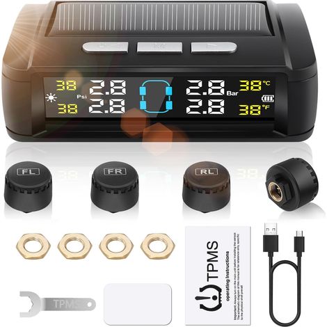 Sistema di monitoraggio della pressione degli pneumatici TPMS con 4 sensori di pressione impermeabili IPX7. Intervallo di pressione: 0-5 bar per camper, camion, furgoni, SUV (1/4)