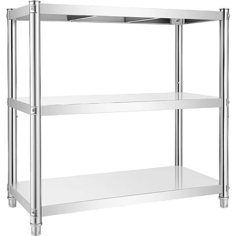 Table de cuisine en acier inoxydable - 80 x 80 x 40 cm - Table De Travail en acier inoxydable pour charges lourdes - 3 étagères - Étagère de restauration - Pour garde-manger, Cuisine, Restaurant (1/5)