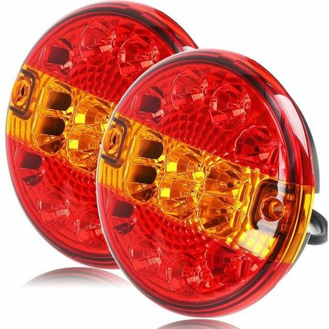 2Pcs 12/24v LED Feu Arrière de Remorque de Lumière Rond Éclairage Hambourg pour Camion Caravane (rouge & ambre, rond) (1/5)