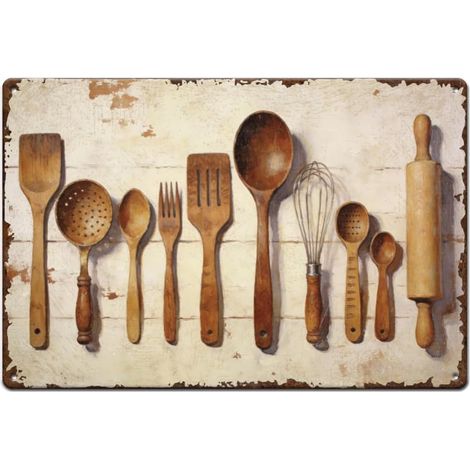 Plaque Metal Vintage pour Décoration de Cuisine Ustensiles de Table Art Mural Affiche Vintage Amusant en Plaque Metal Decorative pour Café Bar Maison Salon Chambre Porche 30x20cm (1/5)