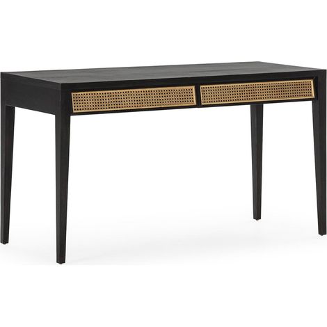 Bureau bois de cèdre et rotin noir naturel élégant - noir et naturel bois de cèdre (1/5)