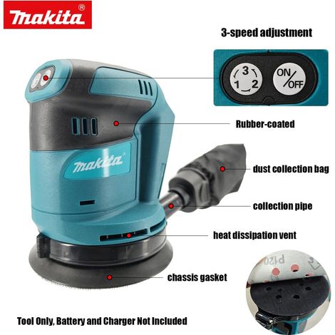 Makita DBO180Z Ponceuse orbitale sans fil 18V lithium-ion, 175 mm, dépoussiérage efficace, idéale pour le ponçage du bois et du métal (1/5)