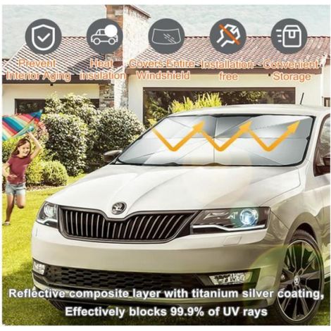 Parapluie Pare Soleil Voiture, Pare-Brise de Voiture, Bloque la Chaleur du Soleil et Les UV Convient à la Plupart des SUV,yd (1/4)