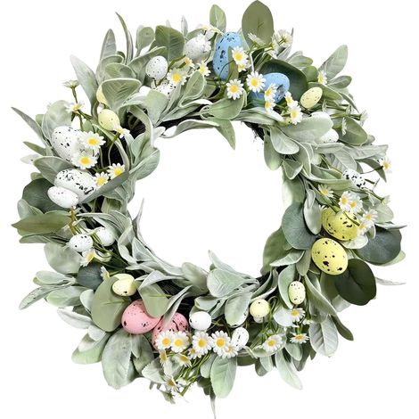 Guirlande De Pâques - 50 Cm - Fleurs Artificielles Et Œufs Décoratifs - Pour Porte Extérieure Mur Ou Porche - 1 Pièce (1/4)