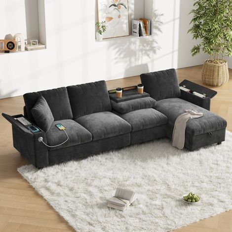 Canapé - Canapé d'angle en L - Revêtement chenille - Angle réversible - Espace de rangement & port USB-C (1/5)