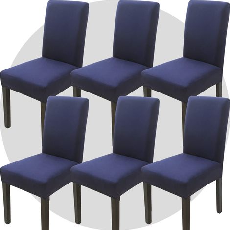 Lot de 6 housses de chaise stretch amovibles et lavables pour hôtel, salle à manger, cérémonie, banquet, mariage (bleu marine) (1/5)
