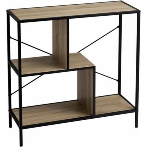 Bibliothèque meuble étagère coloris naturel-noir - Longueur 80 x Profondeur 30 x Hauteur 80 cm (1/3)