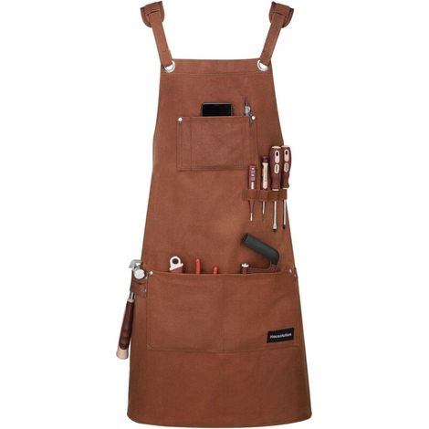 Tablier d'Outils, Tablier de Travail Résistant à l'Huile Imperméable Multifonctionnel avec des Poches d'Outil, Marron (1/5)