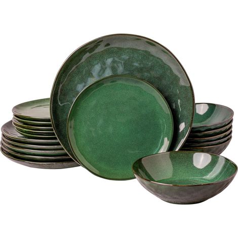 Vajilla Uminami verde para 6 personas, 18 piezas, moderna, apta para lavavajillas, juego de platos (1/5)