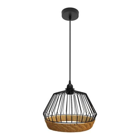 Hugo Lampada a sospensione in metallo e rattan nero/naturale 1xE27 (3772xØ25x25cm)