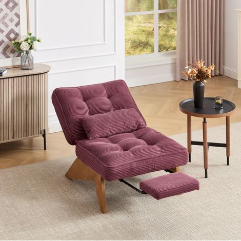 Poltrona relax 127x73x90 cm rosso vino in velluto a coste con schienale regolabile e cuscino lombare (1/5)