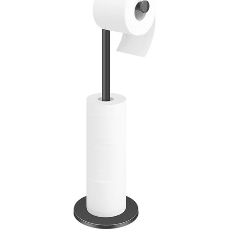 1 Porte-papier toilette sur pied, acier inoxydable, base lestée, noir mat, pour 4 rouleaux, salle de bain (1/5)