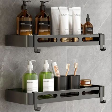 Mensola portaoggetti a parete per WC, bagno, senza forature, bagno, cucina, doppio strato (nero)