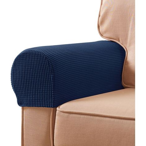 Lot de 2 housses d'accoudoirs extensibles pour canapés et fauteuils inclinables, avec 10 broches fixes, bleu marine (1/5)