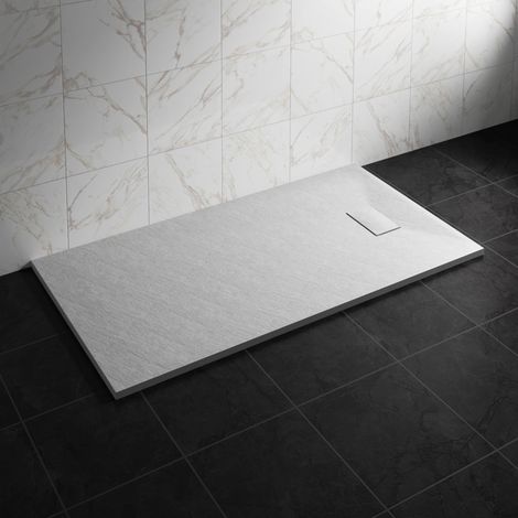 NRG 1600 x 800mm SMC White Rectangle Slate Effect Bathroom Shower Tray