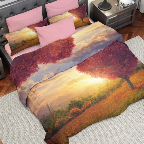 Copripiumino Digitale Tutto Stampato Microfibra Housse de Couette Housse Couette Parure de Lit Linge de Lit Arbre à Fleurs Lit 1 Personne 90x190 (1/5)