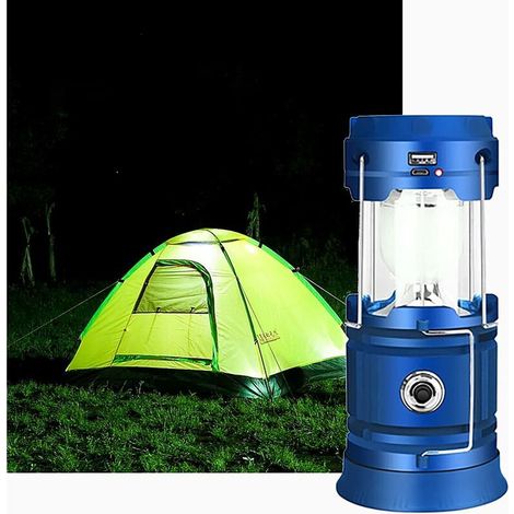 Lanterne solaire/USB – Lanterne de jardin portable à 2 modes avec lampe torche suspendue à 360° – Bleue (1/5)