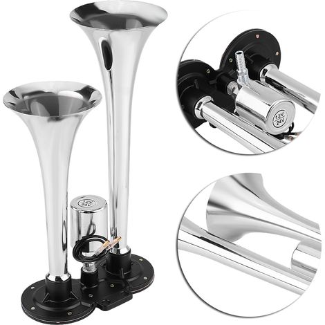 Haut-parleur intégré à double tube en alliage de zinc, 12 V/24 V, à commande électromagnétique, 150 dB, à contrôle électronique, couleur argent, exclusivité entrepôt à l'étranger (1/5)