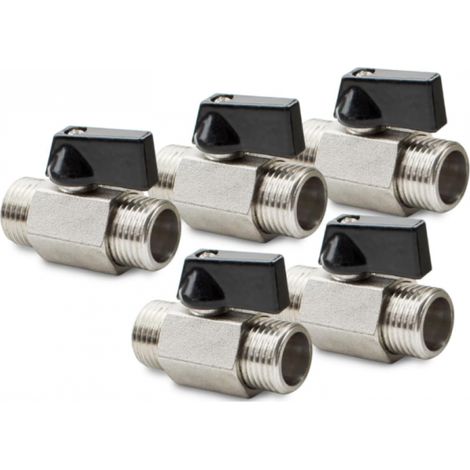 Lot de 5 pièces 3/8 " mâle x mâle nickelé laiton Mini robinet à boisseau sphérique (1/5)