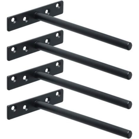 Wall Shelf Support Invisible Floating Fixing Metal Support, Floating Shelf Concealed Wooden Floating Support with Fixing, Matte Black, 4 Pcs (1/4)