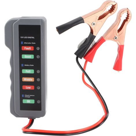 Tester per batterie auto da 12V, controllo alternatore, display a 6 LED