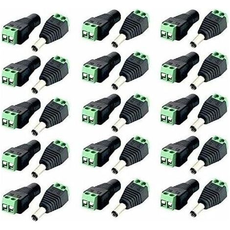Connecteur DC - 30 Pièces (15 Mâles + 15 Femelles) - 2.1 X 5.5 Mm - 12 V - Pour Bande LED Caméra CCTV - Sans Soudure (1/5)