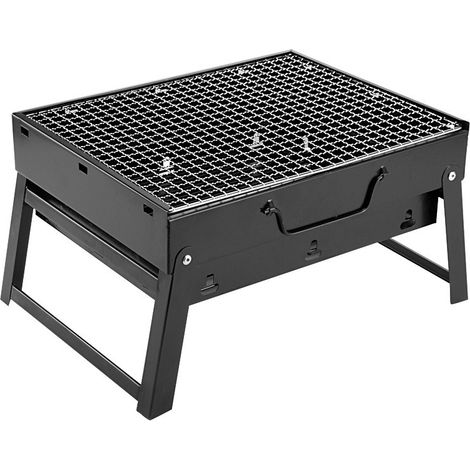 Tragbarer Grill, Mini-faltbarer Holzkohlegrill, zerlegbarer Tischgrill, 35 x 17 x 23 cm, für Garten, Balkon, Reisen, Camping – Schwarz