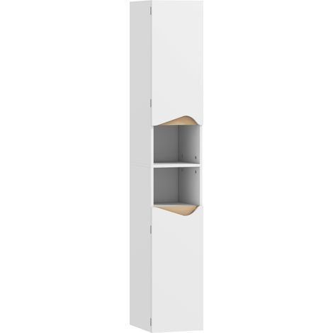 Armoire pour salle de bain : meuble de rangement étroit et haut (avec 2 portes et 2 étagères ouvertes), dimensions 30 × 34,6 × 182 cm, couleur blanche