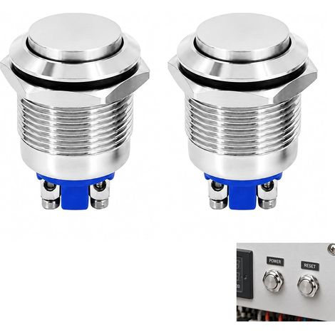 Lot de 2 Bouton Poussoir Métal 16mm Étanche, Bouton Démarrage Rond Étanche IP65 Interrupteur ON OFF Acier Inoxydable, Commutateur pour Tableau de Bord Voiture Moto Machine avec Bornes à Vis IP65 (1/5)
