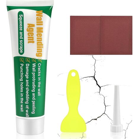 Crème de Réparation Murale, Rebouche Petits Trous, Enduit de Lissage Prêt à l'Emploi en Pâte, avec Spatule et Papier Abrasif, pour Reboucher Imperfections et Fissures, 250 g - Vert (1/5)
