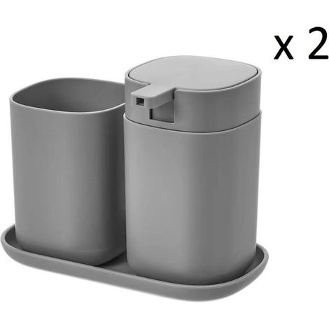 Set accessoires salle de bain 3 pièces - JUANIO - JUANIO - Gris - Plastique PS - Lot x2 (1/3)