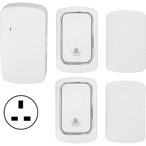 Sonnette sans fil autonome 2 émetteurs longue portée 38 sonneries sans pile pour maison villa AC 100V-230V prise UK (1/5)