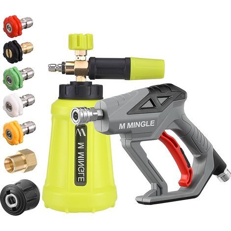 Pistolet Nettoyeur Haute Pression avec Canon à Mousse 1 Litre, Connexion Rapide 1/4", Kit de Canon pour Lavage Voiture Auto, 5 Embouts de Buse pour Nettoyeur Haute Pression, 280 Bar (1/5)