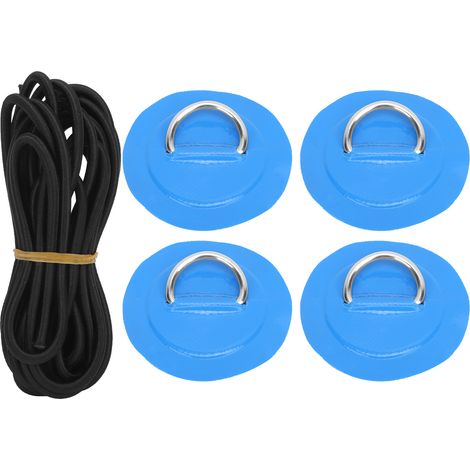4 patchs en PVC avec corde élastique, anneau en D, sandow, acier inoxydable, anneau en D, bleu (1/5)