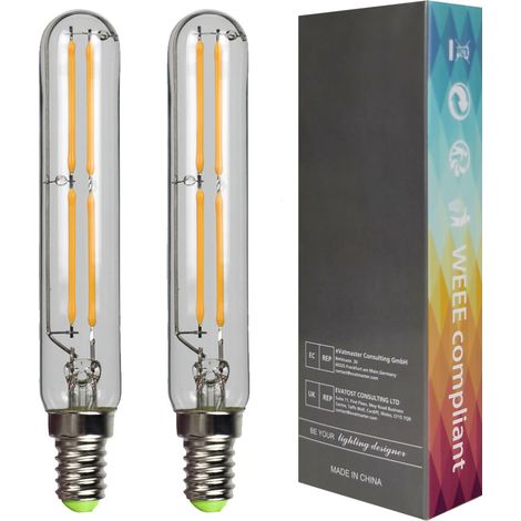 Lot de 2 ampoules LED 4 W T20 tubulaires à filament E14 Edison, petite base, 2700 K, 110V,blanc chaud (Transparent) (1/5)